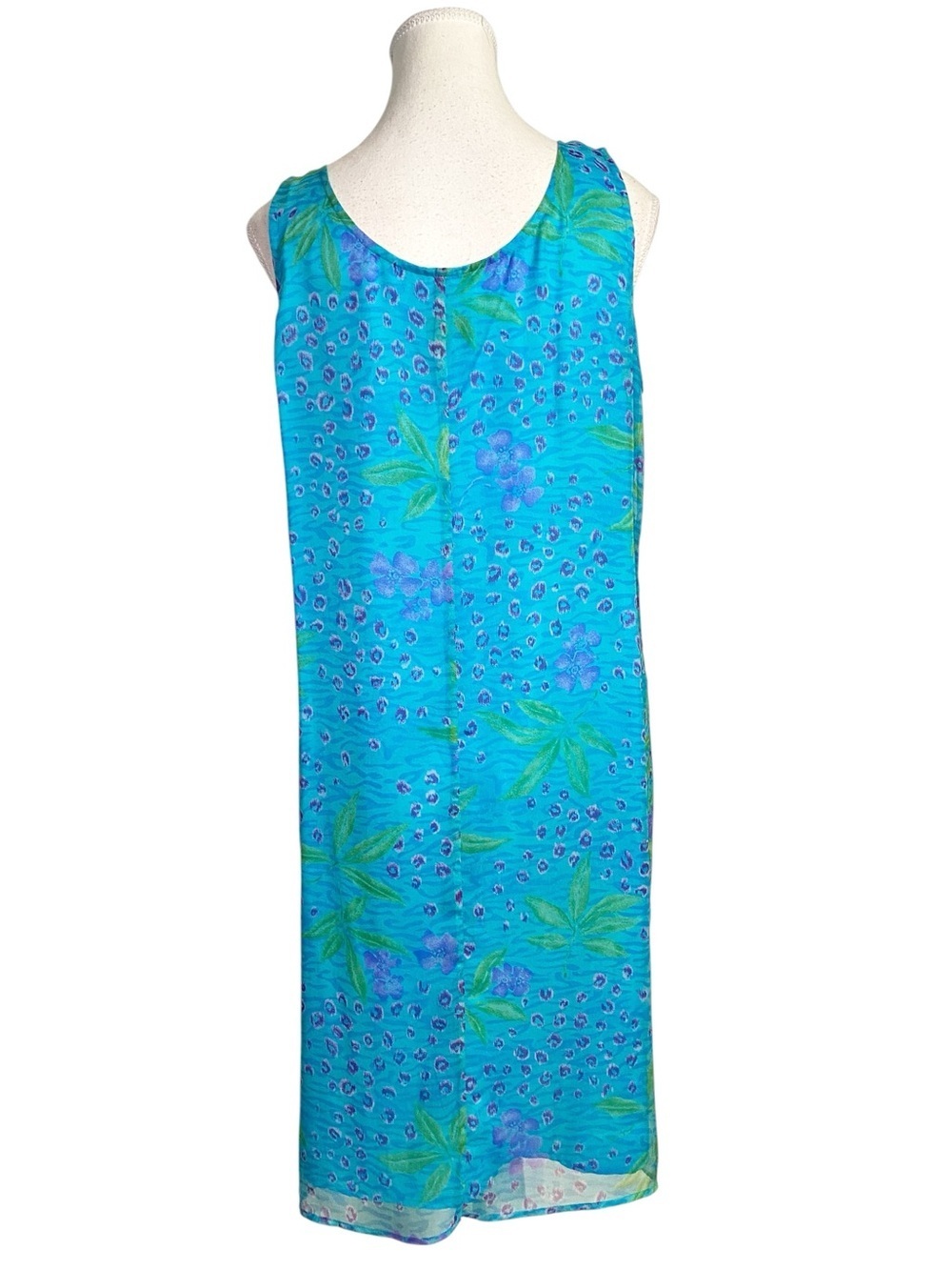 Robbie Bee Vintage 100% Silk Floral Shift Dress Bright Blue -Y2K Retro - Picture 2 of 14